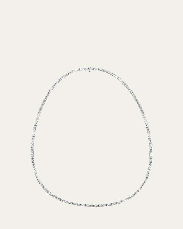 18K White Gold Pavé Diamond Riviera Necklace, 16"L